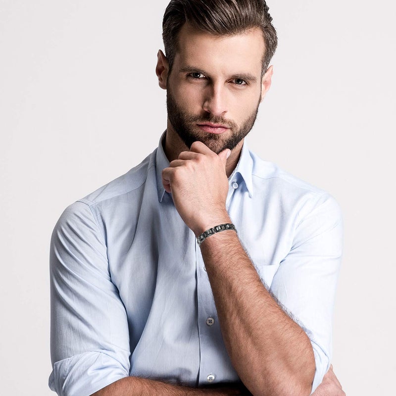 Feraco Mens Magnetic Bracelets, Classic Balck Titanium Stainless Steel Bracelets with Natural Hematite Magnet Stones,Men's Jewelry Gifts,8.66 inch - Image 4